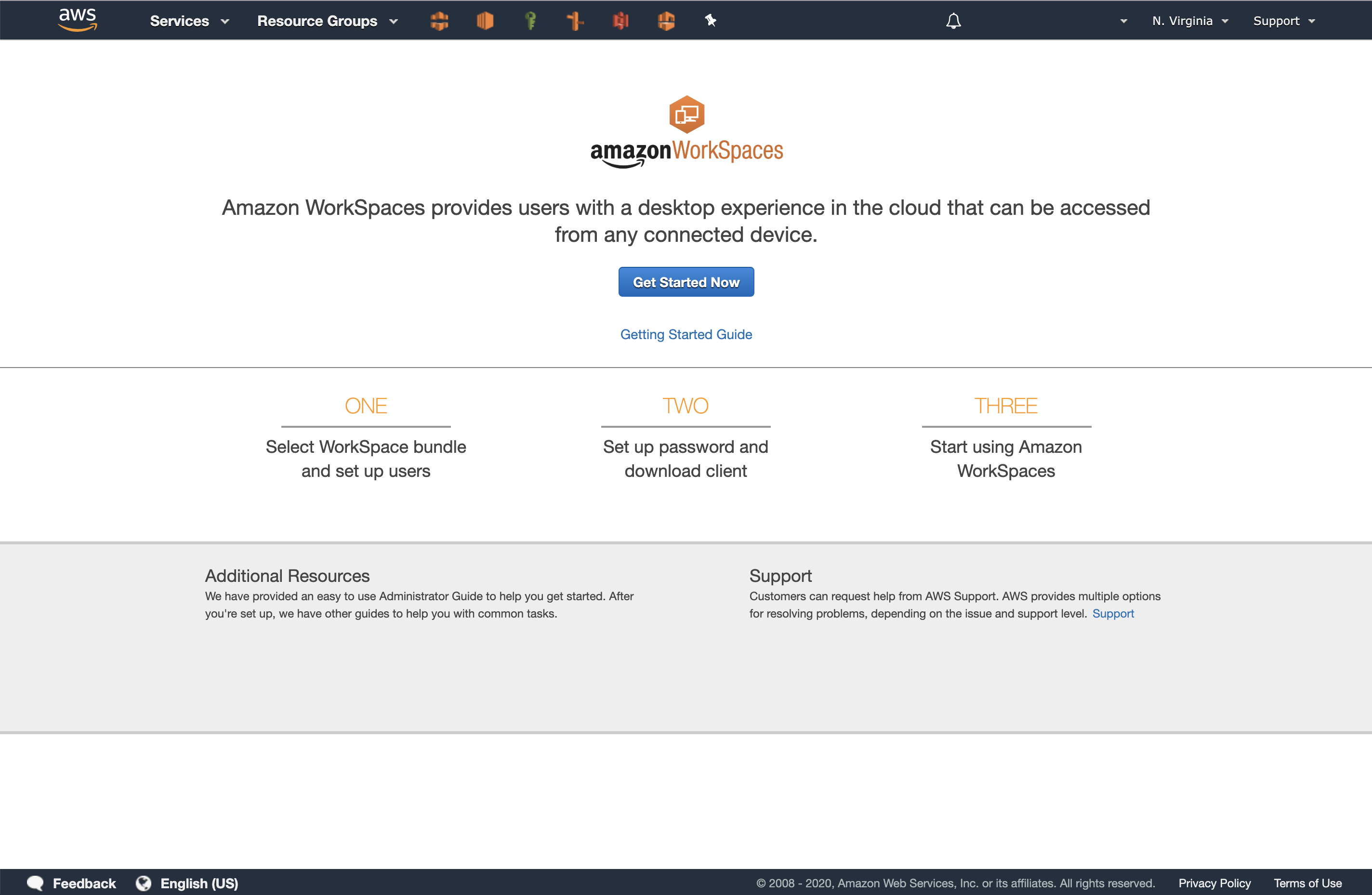 AWS Console for Amazon Workspaces