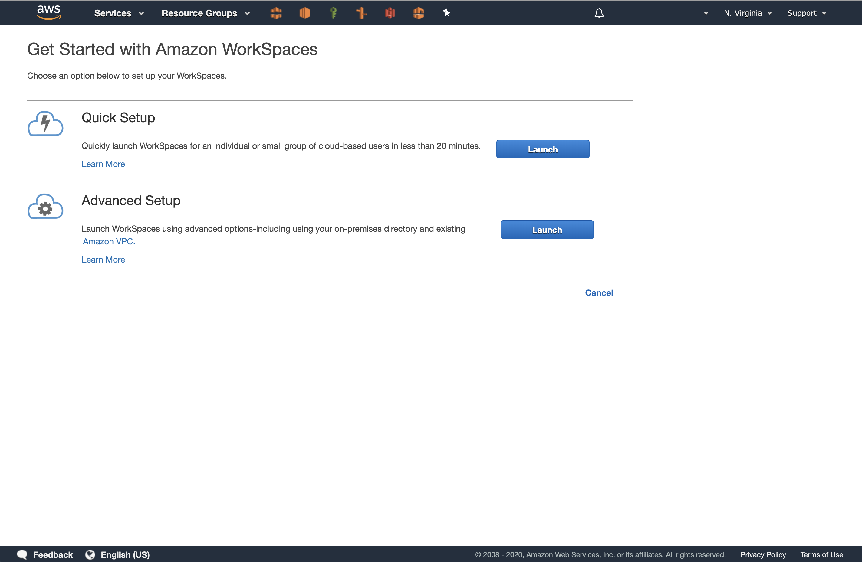 Amazon Workspaces Setup Mode Selection